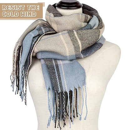 Loritta Winter Scarf for Women, Long Plaid Shawl Wraps Scarves Gifts - color: T-khaki Blue Lattice