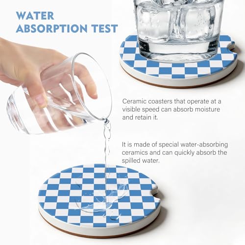 2 Pack Car Coasters for Cup Holders, Cute Car Accessories Interior (Grid-Blue) - color: Grid-blue