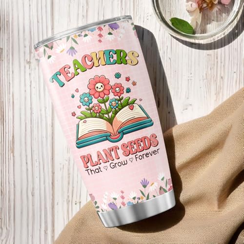 Teacher Appreciation Tumbler for Women with Floral Book Design, 20oz Stainless Steel Cup, Thoughtful Gift for End of Year, Back to School, Christmas, Graduation - color: Teacher Life K0