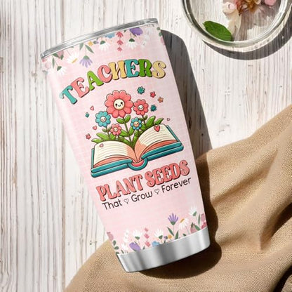 Teacher Appreciation Tumbler for Women with Floral Book Design, 20oz Stainless Steel Cup, Thoughtful Gift for End of Year, Back to School, Christmas, Graduation - color: Teacher Life K0