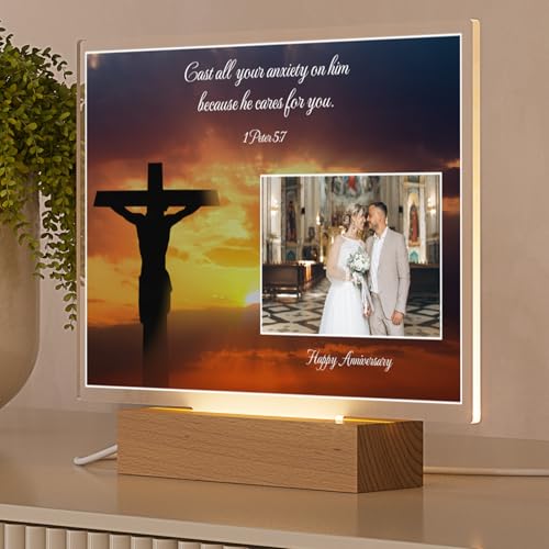 Personalized Christian Acrylic Plaque with Bible Verse 1 Peter 5:7 | Custom Photo & Text | Religious Gift, Faith Home Décor, Spiritual Encouragement, Wedding & Anniversary Keepsake - color: 1 Peter 5:7