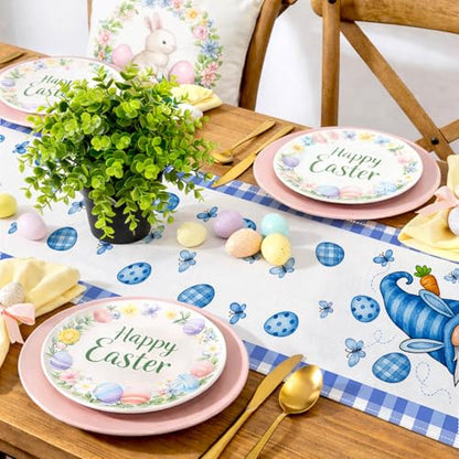 HOMETITUTE Blue Easter Gnome Table Runner Bunny Decor 13x72 Inch Burlap