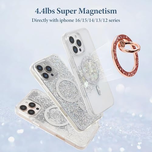 Magnetic Phone Ring for MagSafe Grip [Super Magnet] StylishTwinkle Design Ring Holder Stand, magsafe pop Socket (Rose Gold) - color: Rose Gold