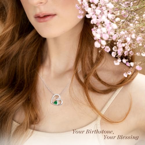 JSJOY Cross Necklace Christian Gifts for Women Heart Birthstone Necklace Religious Birthday Gifts for Mom Daughter Christmas Stocking Stuffers Baptism Confirmation Gifts for Teens - color: Silver - 02 Amethyst