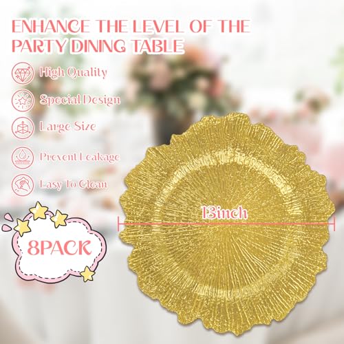 LIYH 8Pcs Gold Charger Plates, 13 Inch Plastic Round Chargers For Parties - color: Irregular Gold, size: 8Pcs