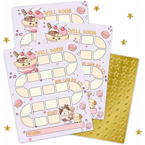 10 Reward Chart With 206 Golden Star Stickers-Dessert & Ice Cream Theme- Incentive Chart, Chore Chart,Positive Behavior Routine Chart For Kids,Toddler Homework Assignments, Attendance(8X10")-Chart-A01 - color: Jlb 1