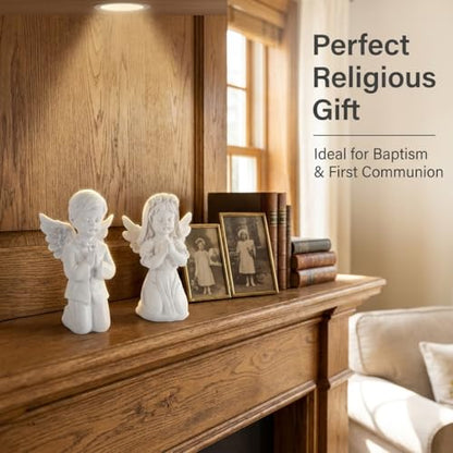 Guardian Angel Figurine Praying Hands Statue Cherub Statue Set - color: Boy+girl