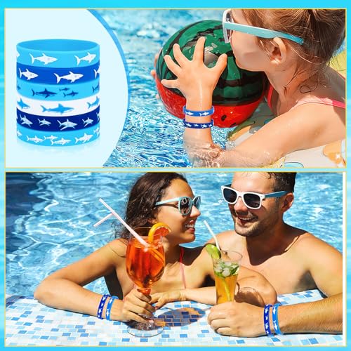 JUNEBRUSHS 42pcs Shark Party Favors Ocean Sea Life Shark Silicone Bracelets - style: Shark Style