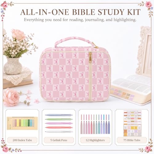 Britimes Pink Bible Cover Case for Women, Bible Cover with Accessories - color: Pink Bow