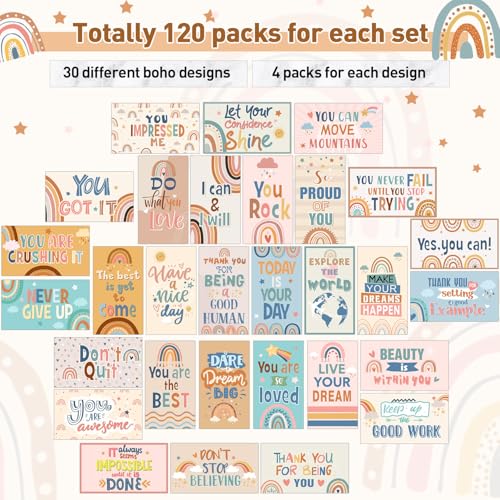 Outus 120 Pcs Motivational Encouragement Inspirational Card Boho Rainbow - style: Rainbow Style