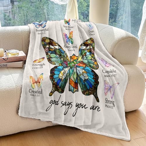 Christian Gifts for Women Birthday, Butterfly Christian Blanket 60"x50" - color: Christian Gifts-butterflies, size: 60"x50"