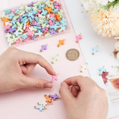 SUNNYCLUE 1 Box 150 Pcs Small Acrylic Cross Charms Plastic Cross Charms Bulk Little Colorful Candy Color Cute Festivals Easter Pendants for Jewelry Making DIY Crafts Necklace Bracelet Earrings - style: Cross 1