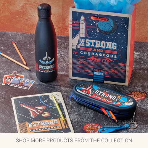 Christian Art Gifts Slim Stainless Steel Water Bottle For Boys: Strong & Courageous Inspirational Scripture, Double Wall Insulated, BPA & Lead-free, Leak/Spill-proof, Navy Blue Space Design, 17 oz. - color: Navy Blue/Strong & Courageous
