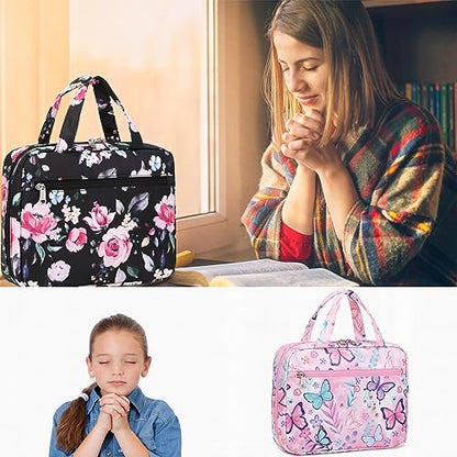 Octsky Bible Covers Bible Case Book Carrying Case Scripture Church Bag Bible Protective with Handle Zippered Pocket (Butterfly Purple)