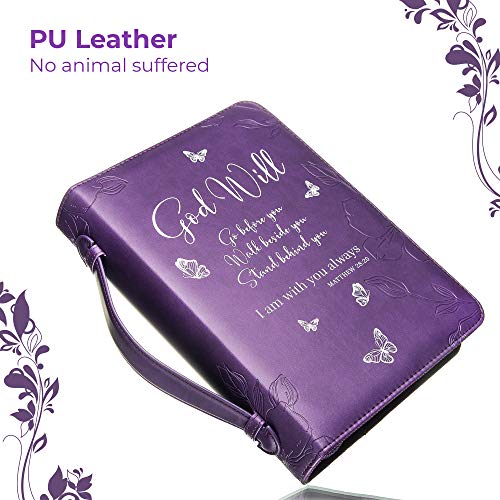 Bible Cover Case for Women - Large Purple Faux Leather Bible Carrying Case