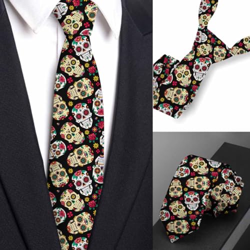 funny Ties for Men Business Novelty Men's Neckties for Festival Holiday Party Valentine's Day Wedding Christmas - color: Mexican Skulls Colorful