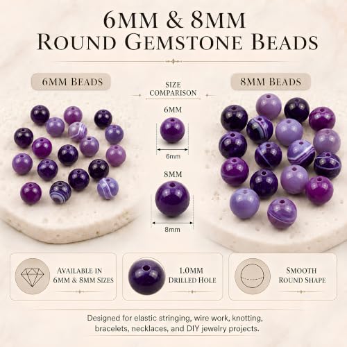 Cherry Tree Collection 100PCS 6mm Lace Agate Purple Round Bead Craft Kit - color: lace agate purple, size: 6mm
