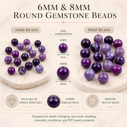 Cherry Tree Collection 100PCS 6mm Lace Agate Purple Round Bead Craft Kit - color: lace agate purple, size: 6mm