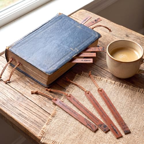 12 Pcs Leather Bible Bookmarks for Men with Scripture Verses, 6 Inch - color: Brown