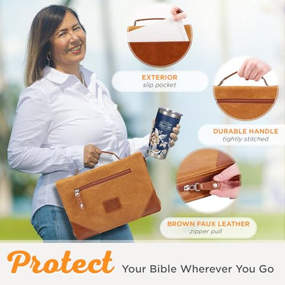 Christian Art Gifts Classic Vegan Leather Bible Cover for Men: Trust in the Lord - Inspirational Bible Verse, Sturdy Easy Carry Book Case w/Pen Loops, Brown, Medium