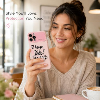 for iPhone 17 Pro Max Case God's Timing is Perfect Spanish Bible Verse Phone Case, Full Camera Lens Protection, Shockproof Drop Resistant Durable Cover (Pink, iPhone 12 Pro) - color: pink, size: iPhone 12 Pro