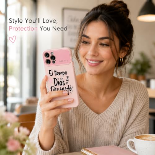for iPhone 17 Pro Max Case God's Timing is Perfect Spanish Bible Verse Phone Case, Full Camera Lens Protection, Shockproof Drop Resistant Durable Cover (Pink, iPhone 12 Pro) - color: pink, size: iPhone 12 Pro