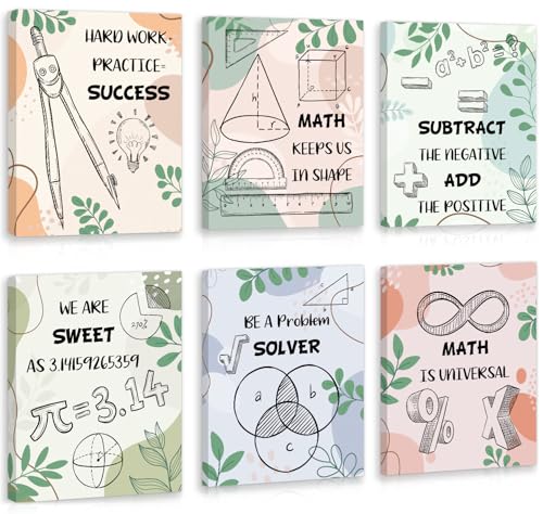 HOURIA 6pcs Framed Classroom Math Canvas Wall Art Set(8"x10") - color: Math wall art, size: 8X10inches