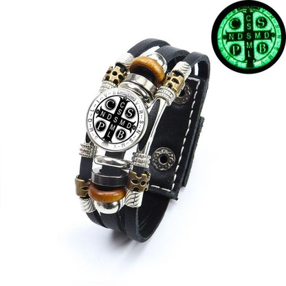 925 Sterling Silver San Benito Bracelet For Men - Luminous St Benedict Bracelets Leather Catholic San Benito Snap Button Bangles Multilayer Wristband, Rosario De San Benito, Pulseras De San Benito - color: 5 - San Benito Bracelet