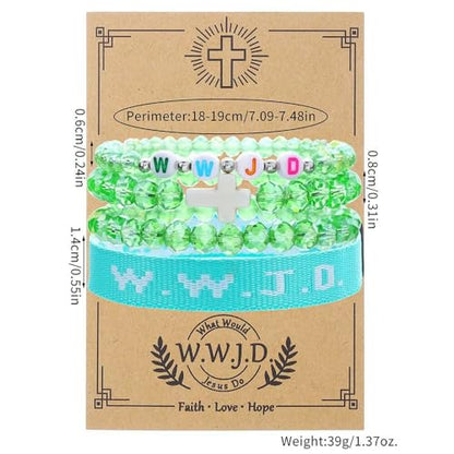WWJD Bracelets Set WWJD Wristbands Christian Cross Bracelet Stackable Clay Bead Bracelets Stretch Glass Beaded Inspirational Christian Jewelry Gift for Couples Women Men - color: 4 Pcs Pink