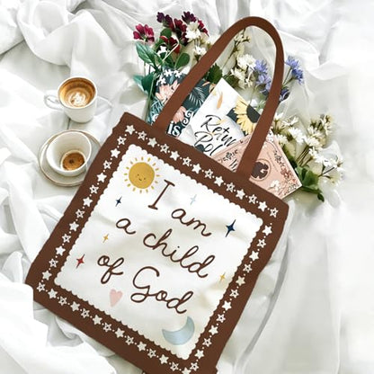 Bible Tote Bags Cute Christian Preppy Canvas Tote Bag Christian Gifts for Women Reusable Shopping Bags(Parent) - color: Child of God-1