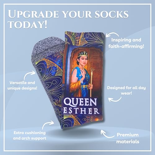 Bible Verse Socks for Men, Christian Scripture Crew Socks, Faith Gift - color: Esther