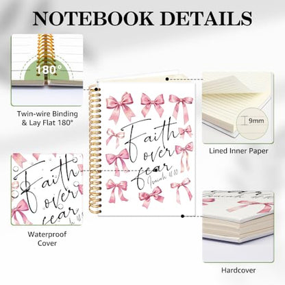 ERHACHAIJIA Funny Faith Over Fear Christian Hardcover Lined Spiral Notebook - color: White-Watercolor pink