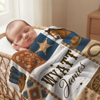 Personalized Cowboy Baby Blanket, Custom Western Baby Blanket - color: Brown #12