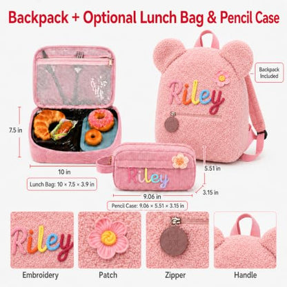 Personalized Toddler Backpack for Girls Boys with Optional Lunch Bag Set - color: Pink Style 2