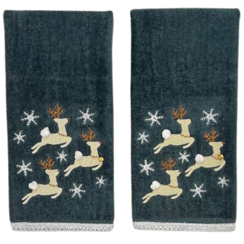 Christmas Grey Guest Hand Bathroom Towels, Elegant Winter Reindeer, 16x26" - color: Dancing Reindeer
