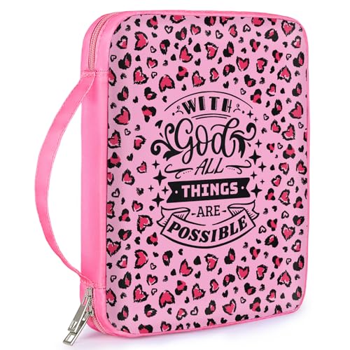 ICOSY Bible Cover, Church Bag for Women and Girls - color: Pink Leopard