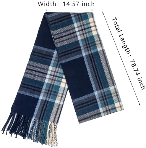 Fall Winter Plaid Scarf for Women Soft Tassel Scarves Oversized Shawl Wraps - color: Coffee-blue-plaid