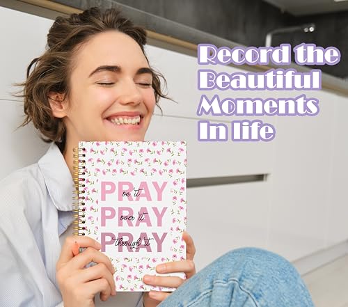 Welshower Pray on over Through It Pink Floral Christian Spiral Notebook Journal, Bible Notebook for Note Taking, Religious Scripture Journal, Prayer Journals for Woman, 5.5x8.3 Inch - color: Prayer Blank Book 04