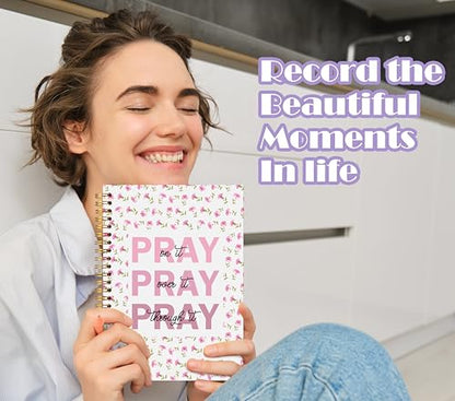 Welshower Pray on over Through It Pink Floral Christian Spiral Notebook Journal, Bible Notebook for Note Taking, Religious Scripture Journal, Prayer Journals for Woman, 5.5x8.3 Inch - color: Prayer Blank Book 04