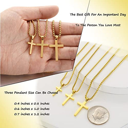 SKQIR Stainless Steel Cross Necklace for Men Silver Cross Necklace for boy Small Cross Pendant Necklace Simple Jewelry Cross Chain Gifts for Men - color: Gold:Cross Pendant 0.6'' * 1.0'', style: Chain 18 inches