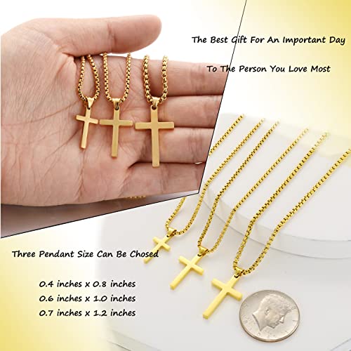 SKQIR Stainless Steel Cross Necklace for Men Silver Cross Necklace for boy Small Cross Pendant Necklace Simple Jewelry Cross Chain Gifts for Men - color: Gold:Cross Pendant 0.4'' * 0.8'', style: Chain 18 inches