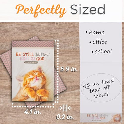 Christian Art Gifts Small Scripture Notepad: Be Still and Know Bible Verse - color: Pink & Gray/Kitten