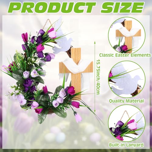 Cinnvoice Easter Cross Wreath Artificial Front Door Wreath - style: Easter Cross