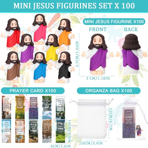 Barydat 100 Sets Mini Jesus Figurines Bulk Easter Gift Little Jesus Figures Tiny Toys Christ Savior Doll with Cards Bags for Religious Party Favors Sunday School Baptism Gift(Nature Style) - style: Nature Style