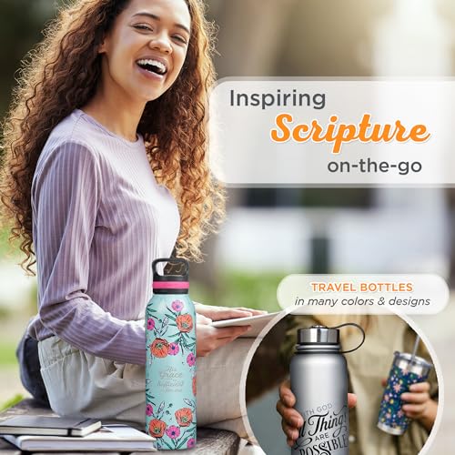 Christian Art Gifts Stainless Steel Insulated Grace is Sufficient Water Bottle - color: Teal/Floral - Sufficient Grace