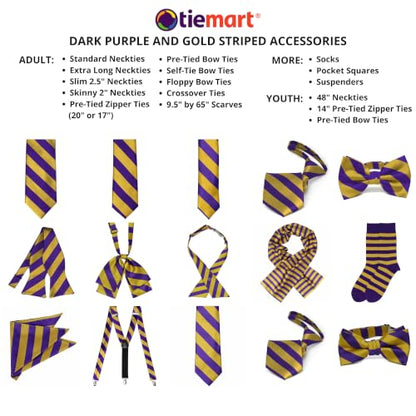 tiemart Crossover Tie - color: Dark Purple and Gold Striped