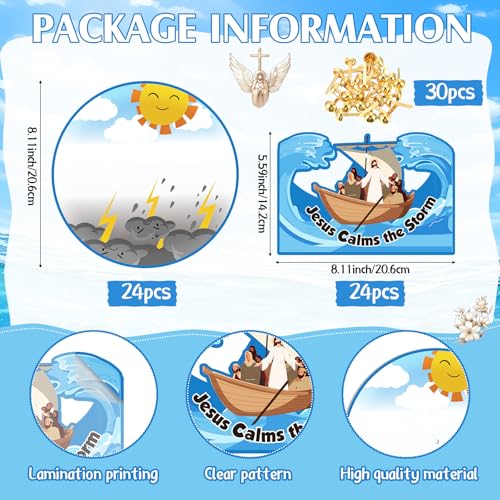 Motipuns Jesus Calms the Storm Craft Kit for Kids Bible Crafts, 24 Sets