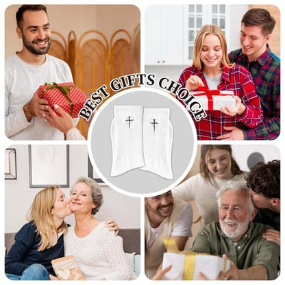 Christian Socks for Men, Biblical Crew Socks Gifts for Dad Grandpa Husband 3 - color: Nail Cross White