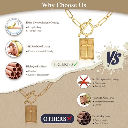 Freekiss 3-Piece Layered Toggle Necklace for Women - color: Gold Cross Necklace