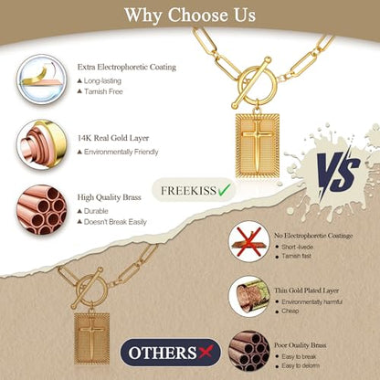 Freekiss 3-Piece Layered Toggle Necklace for Women - color: Gold Cross Necklace